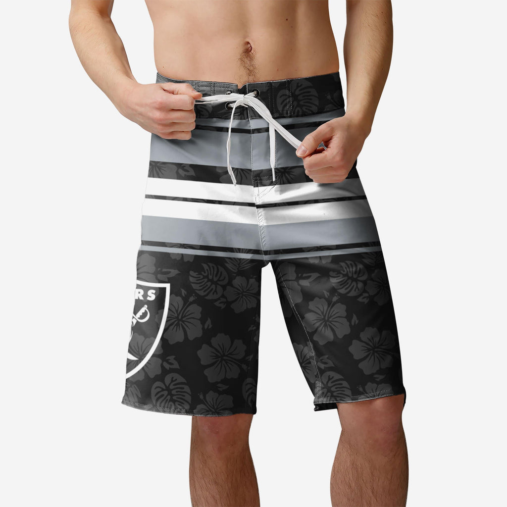 Las Vegas Raiders Hibiscus Boardwalk Stripe Boardshorts FOCO S - FOCO.com
