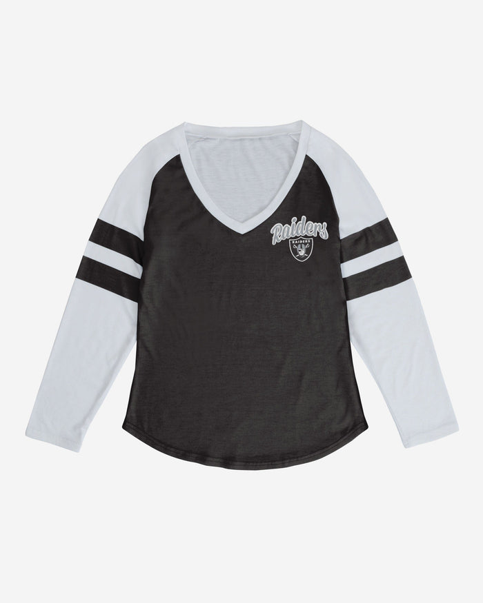 Las Vegas Raiders Womens Script Wordmark Striped Sleeve Raglan T-Shirt FOCO - FOCO.com