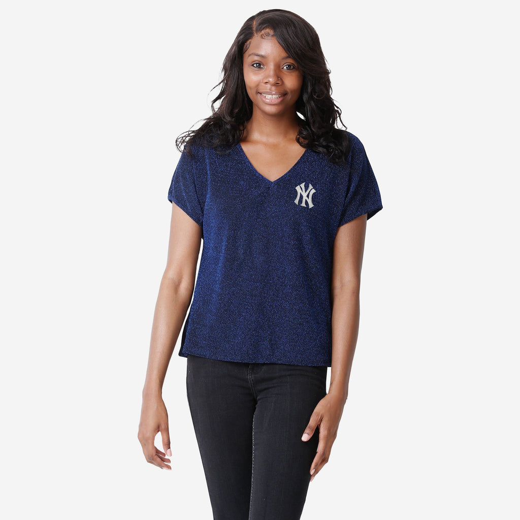 FOCO New York Yankees Womens Game Time Glitter V-Neck T-Shirt, Size: S