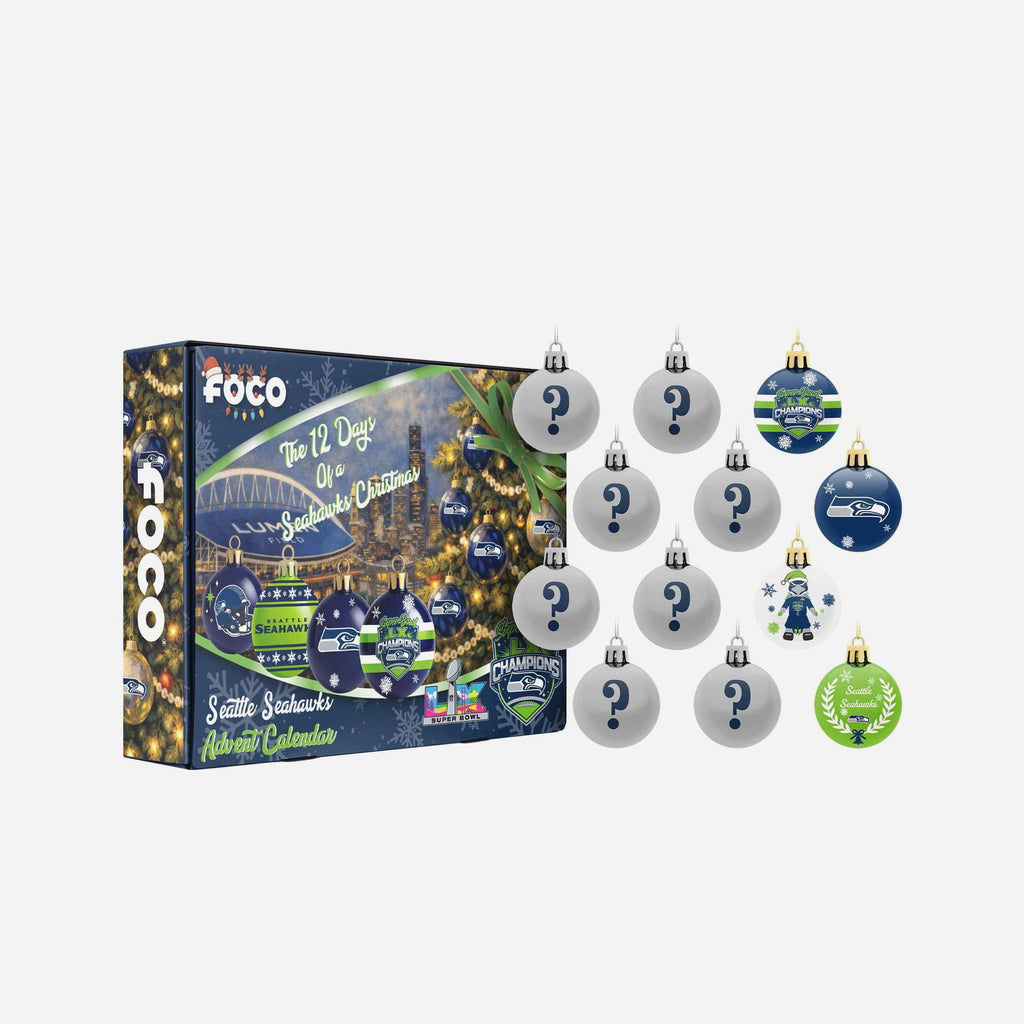 Seattle Seahawks Super Bowl LX Champions Advent Calendar Ornament Set FOCO - FOCO.com