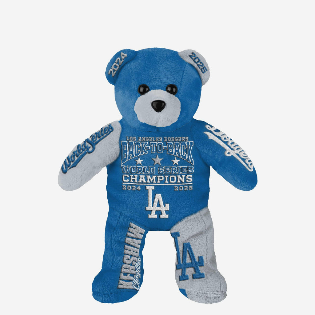 Clayton Kershaw Los Angeles Dodgers 2025 Back To Back World Series Champions Player Embroidered Bear FOCO - FOCO.com