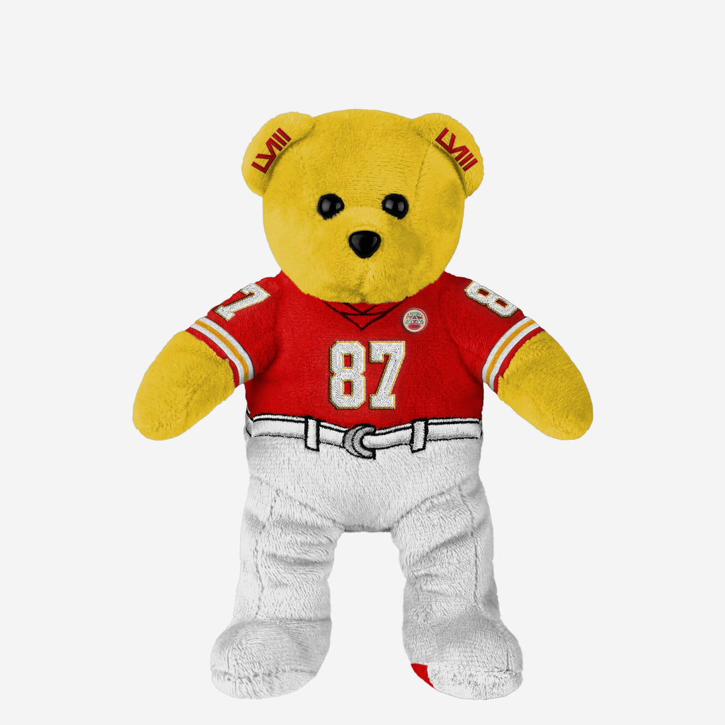 Travis Kelce Kansas City Chiefs Super Bowl LVIII Champions Team Beans Embroidered Player Bear FOCO - FOCO.com
