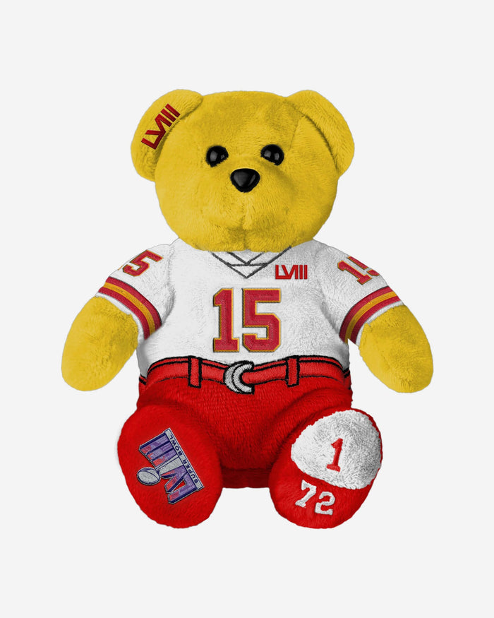 Patrick Mahomes Kansas City Chiefs Super Bowl LVIII White Uniform Team Beans Embroidered Player Bear FOCO - FOCO.com