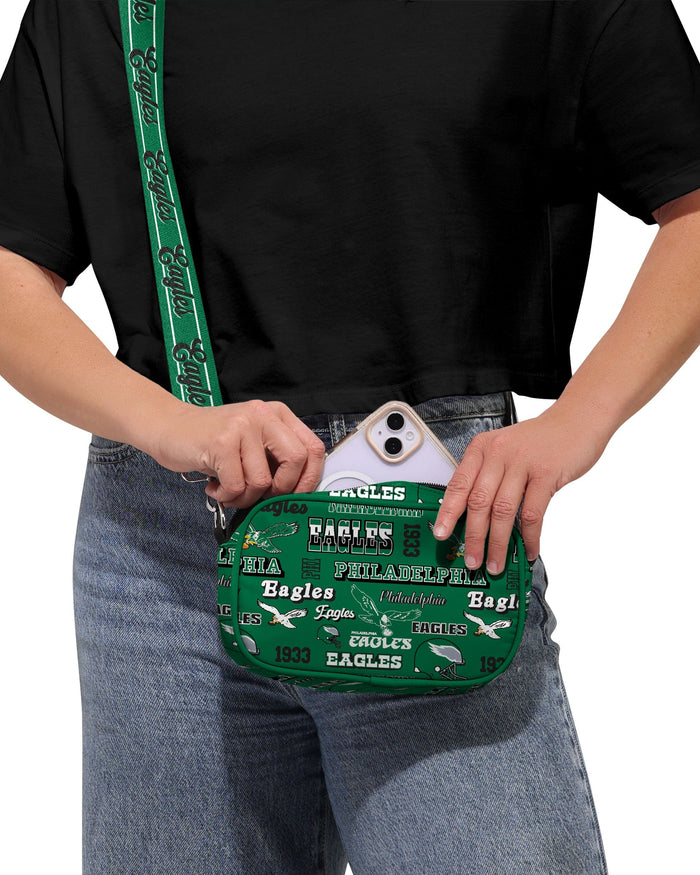 Philadelphia Eagles Kelly Green Repeat Retro Print Nylon Crossbody Bag