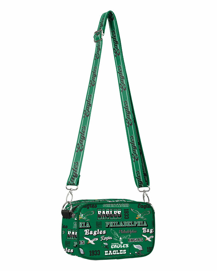 Philadelphia Eagles Kelly Green Repeat Retro Print Nylon Crossbody Bag