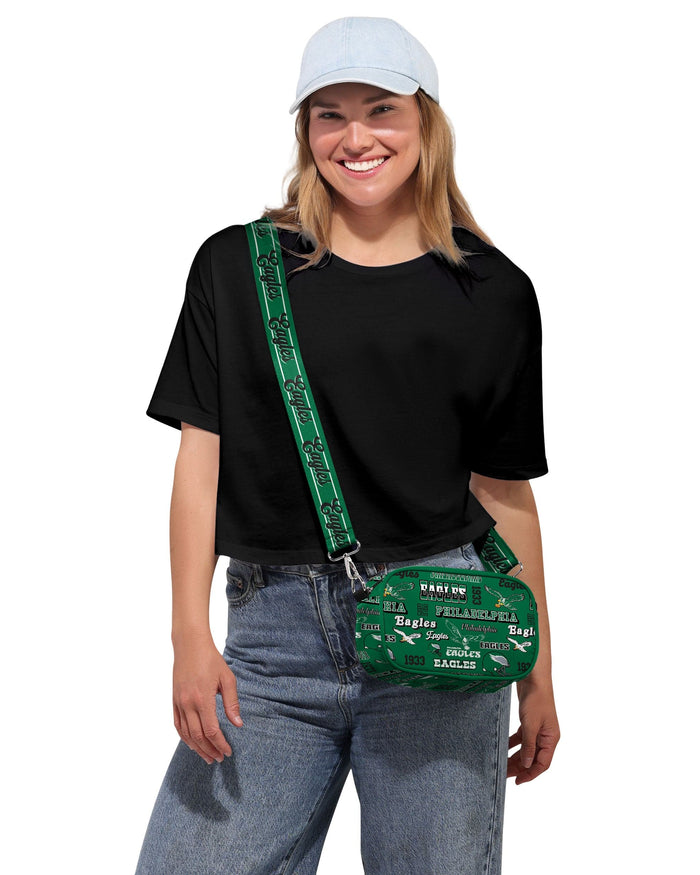 Philadelphia Eagles Kelly Green Repeat Retro Print Nylon Crossbody Bag