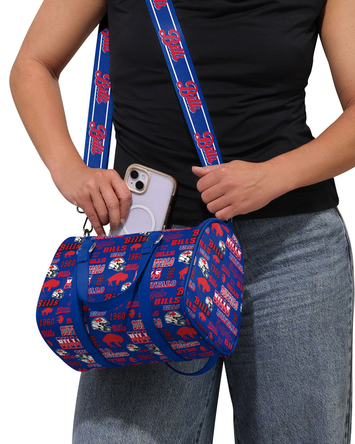 Buffalo Bills Repeat Retro Print Nylon Medium Barrel Bag