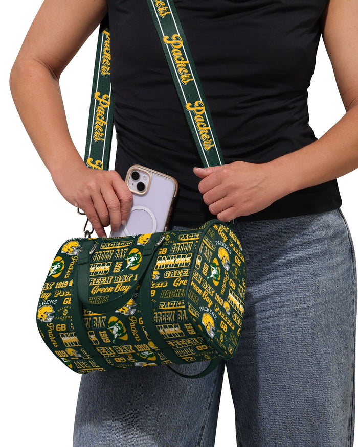 Green Bay Packers Repeat Retro Print Nylon Medium Barrel Bag