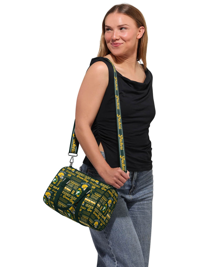 Green Bay Packers Repeat Retro Print Nylon Medium Barrel Bag