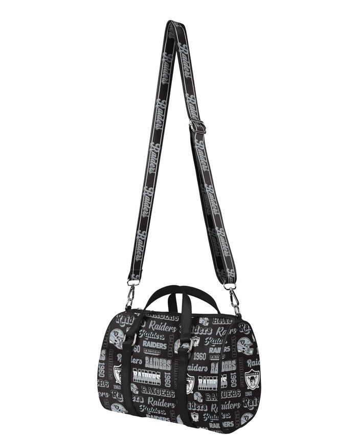 Las Vegas Raiders Repeat Retro Print Nylon Medium Barrel Bag