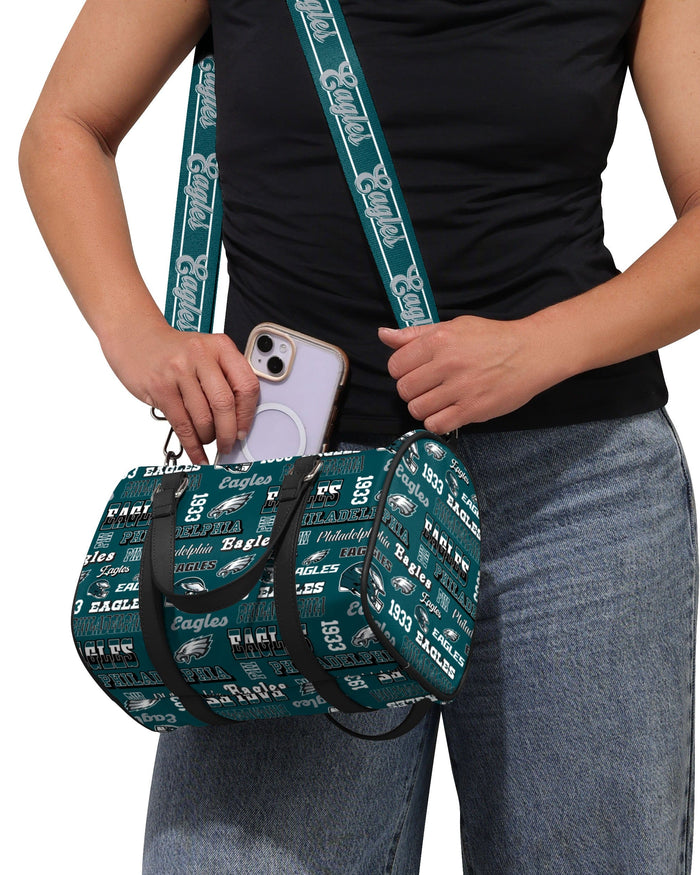 Philadelphia Eagles Repeat Retro Print Nylon Medium Barrel Bag