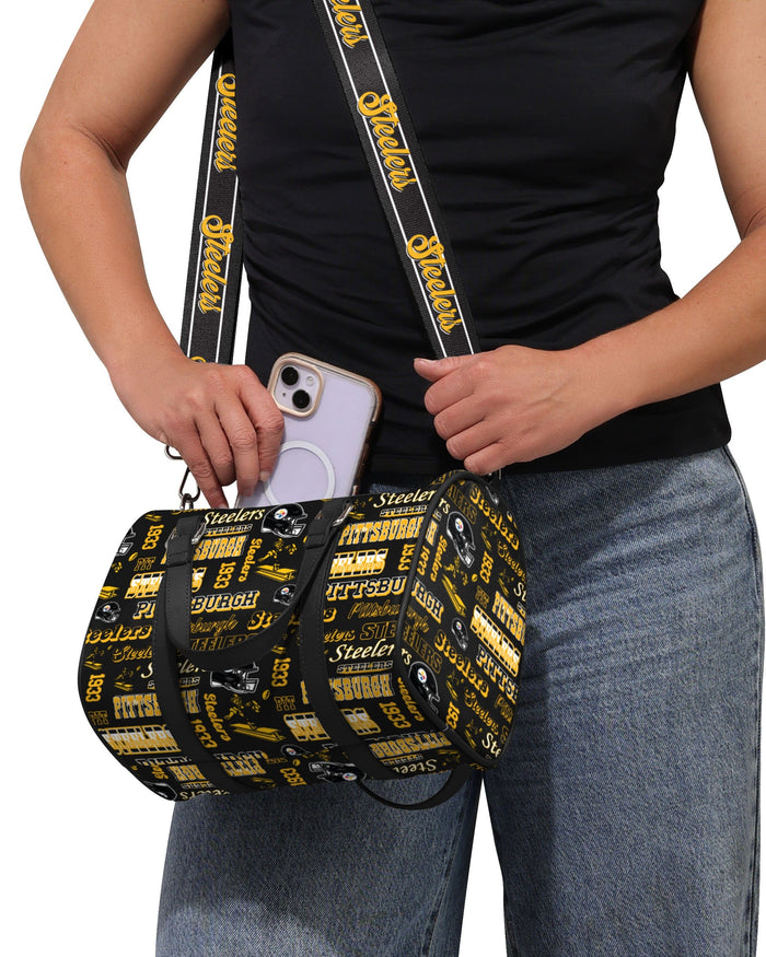 Pittsburgh Steelers Repeat Retro Print Nylon Medium Barrel Bag