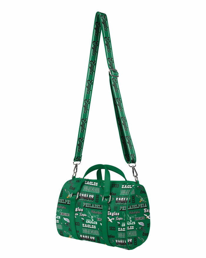 Philadelphia Eagles Kelly Green Repeat Retro Print Nylon Medium Barrel Bag