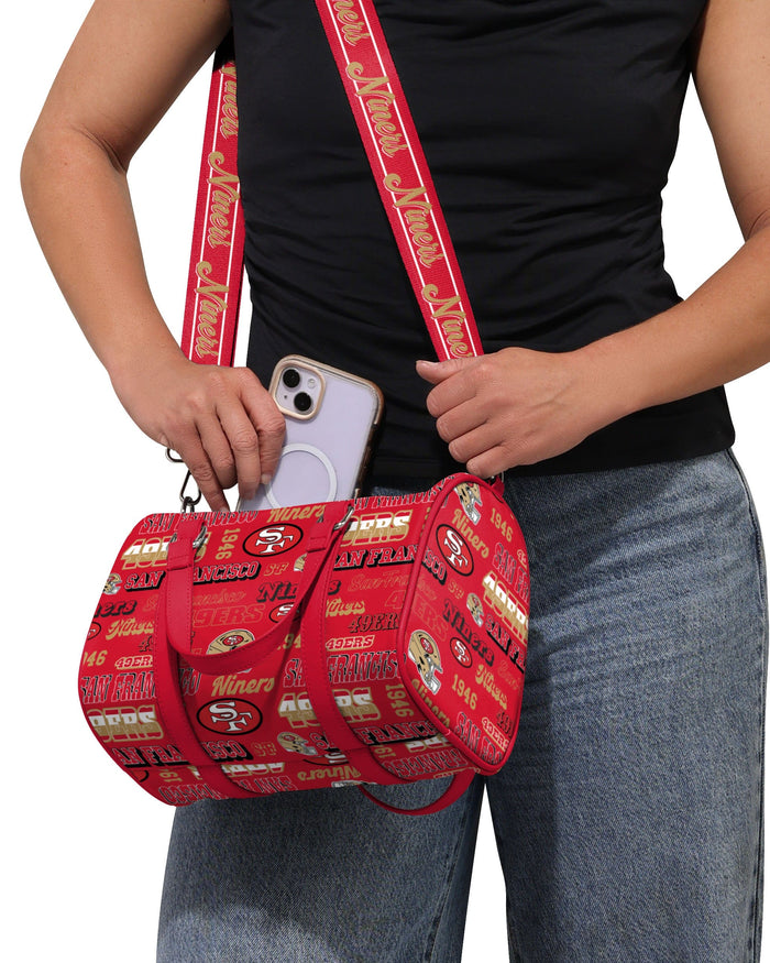 San Francisco 49ers Repeat Retro Print Nylon Medium Barrel Bag