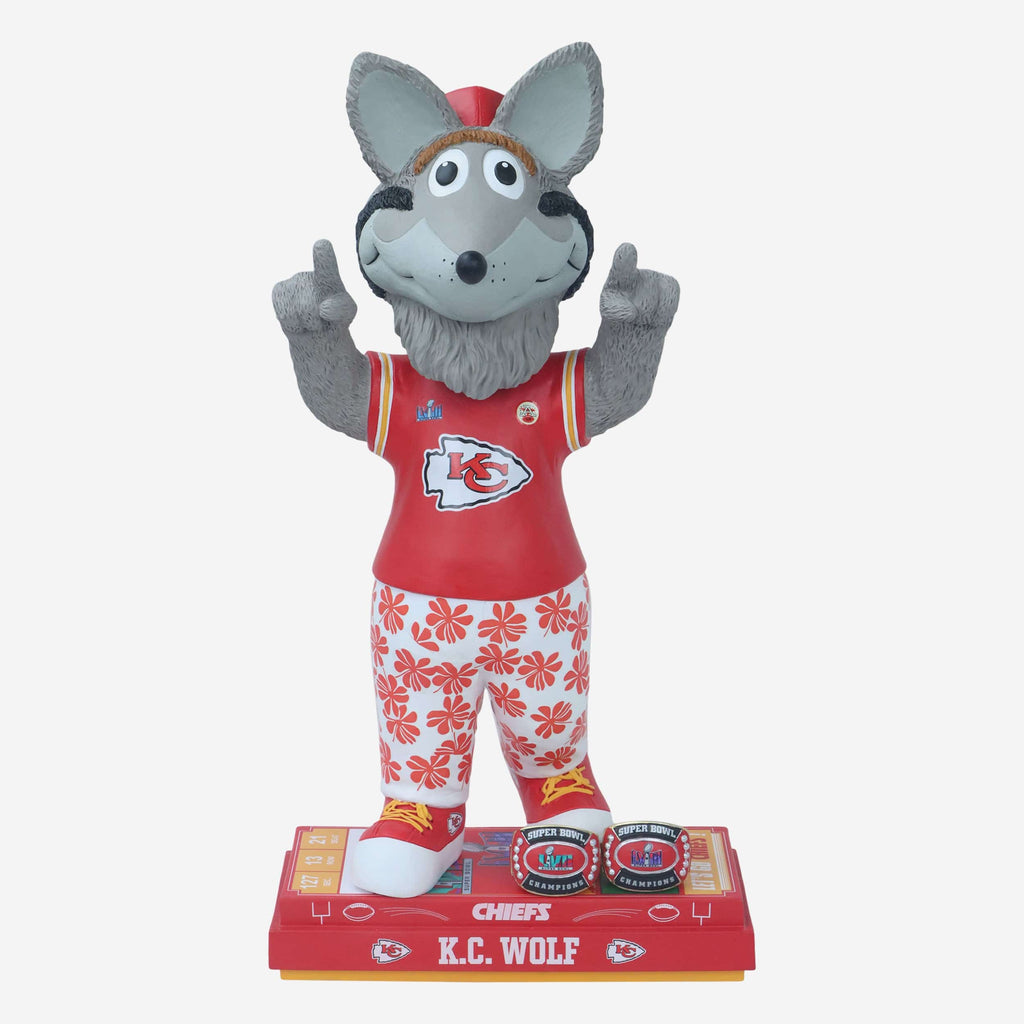 KC Wolf Kansas City Chiefs Super Bowl LVIII Champions 18 in Mascot Bobblehead FOCO - FOCO.com