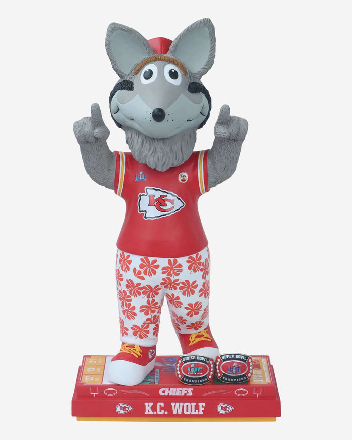 KC Wolf Kansas City Chiefs Super Bowl LVIII Champions 18 in Mascot Bobblehead FOCO - FOCO.com