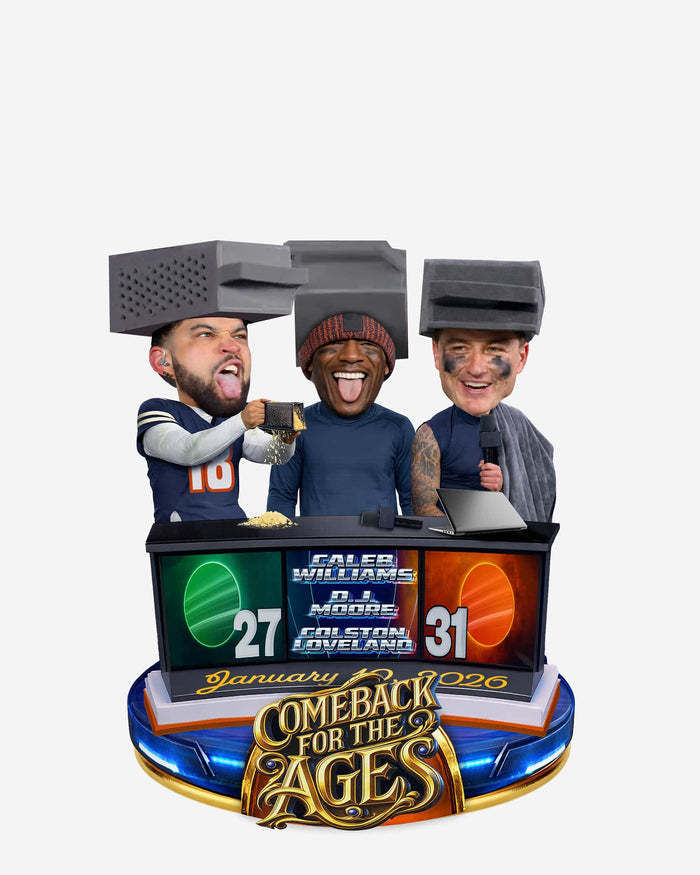 Caleb Williams & Colston Loveland & DJ Moore Cheese Grater Triple Bobblehead FOCO - FOCO.com