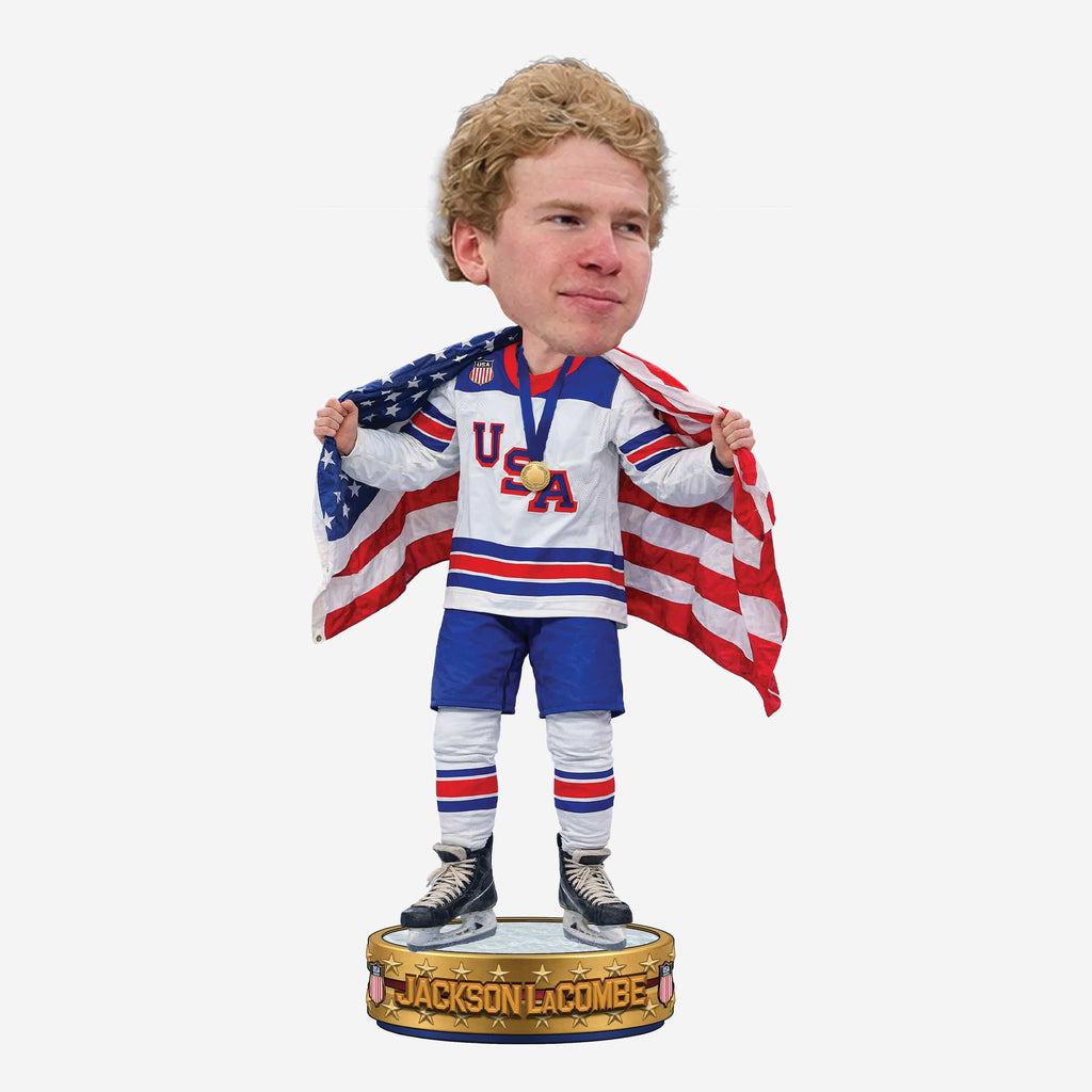 Jackson LaCombe Team USA Men's Hockey American Flag Bobblehead FOCO - FOCO.com