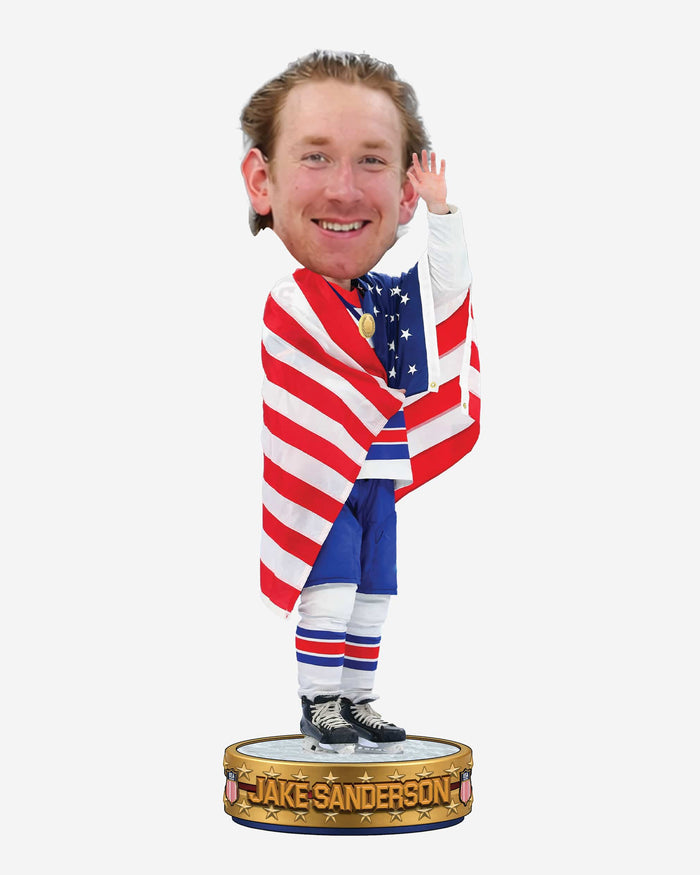 Jake Sanderson Team USA Men's Hockey American Flag Bobblehead FOCO - FOCO.com