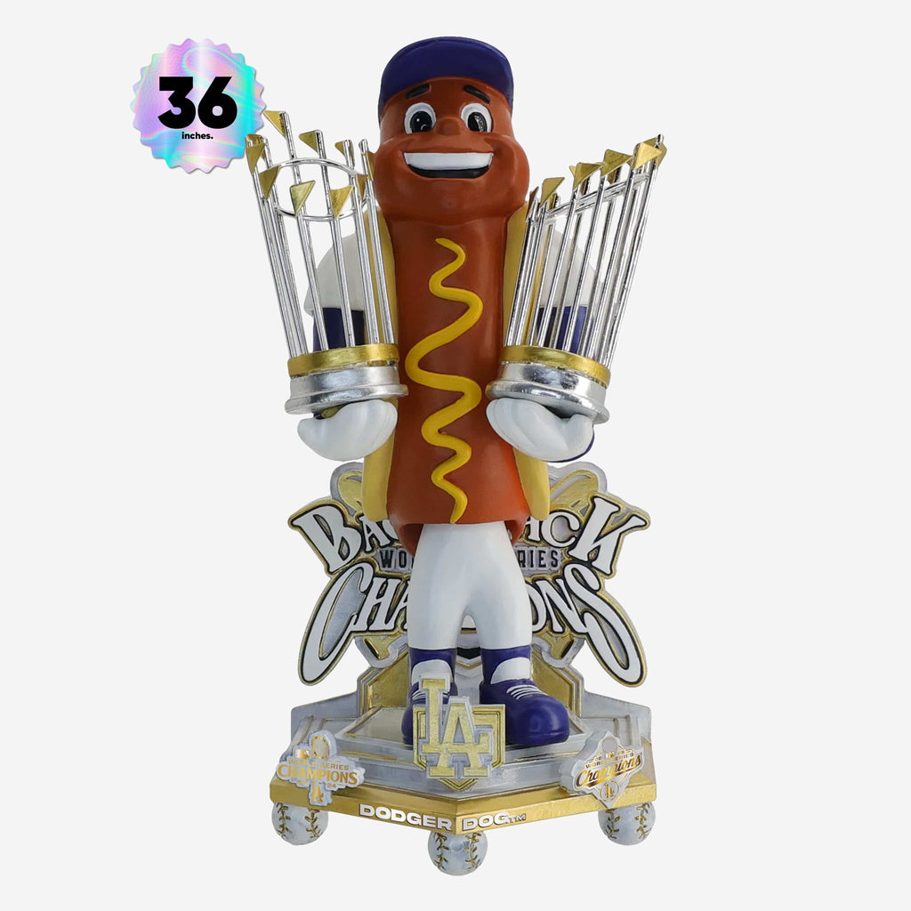 Dodger Dog Los Angeles Dodgers 2025 Back To Back World Series Champions Celebration 3 Ft Mascot Bobblehead FOCO - FOCO.com