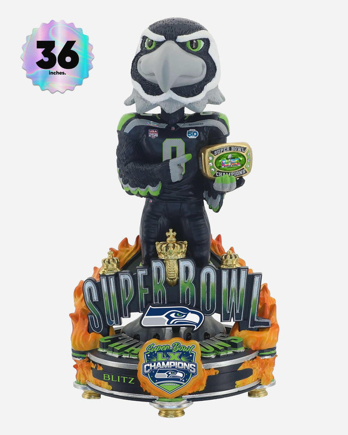 Blitz Seattle Seahawks Super Bowl LX Champions Mascot 3 Ft Bobblehead FOCO - FOCO.com