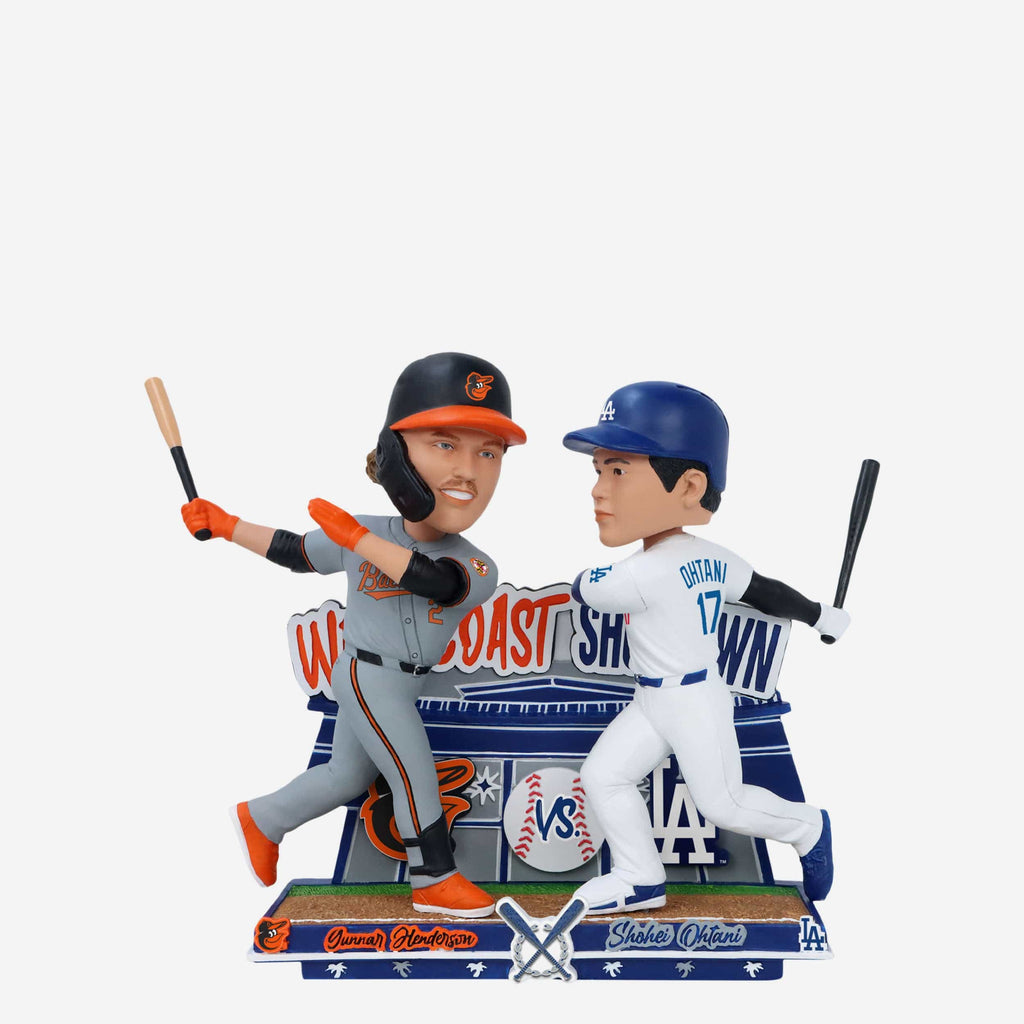 Gunnar Henderson & Shohei Ohtani Baltimore Orioles & Los Angeles Dodgers West Coast Sho Down Dual Bobblehead FOCO - FOCO.com