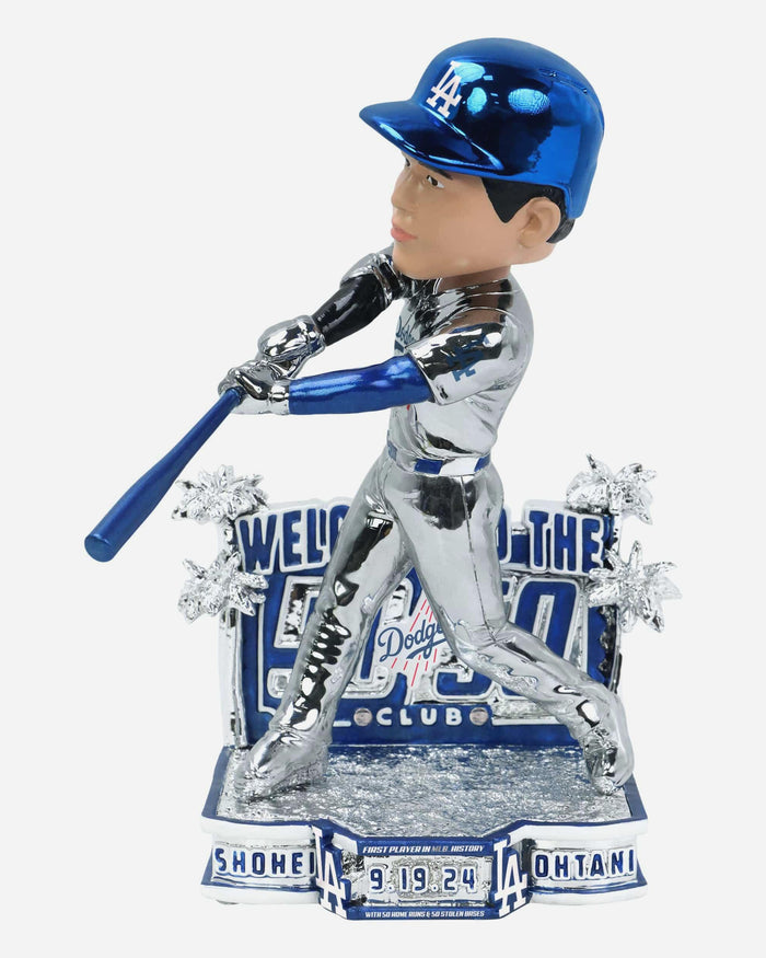 Shohei Ohtani Los Angeles Dodgers Welcome To The 50/50 Club One Year Anniversary Electroplated Bobblehead FOCO - FOCO.com