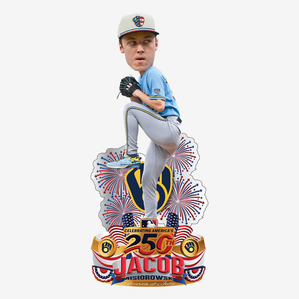 Jacob Misiorowski Milwaukee Brewers USA 250 Fourth of July Jersey Bobblehead FOCO - FOCO.com