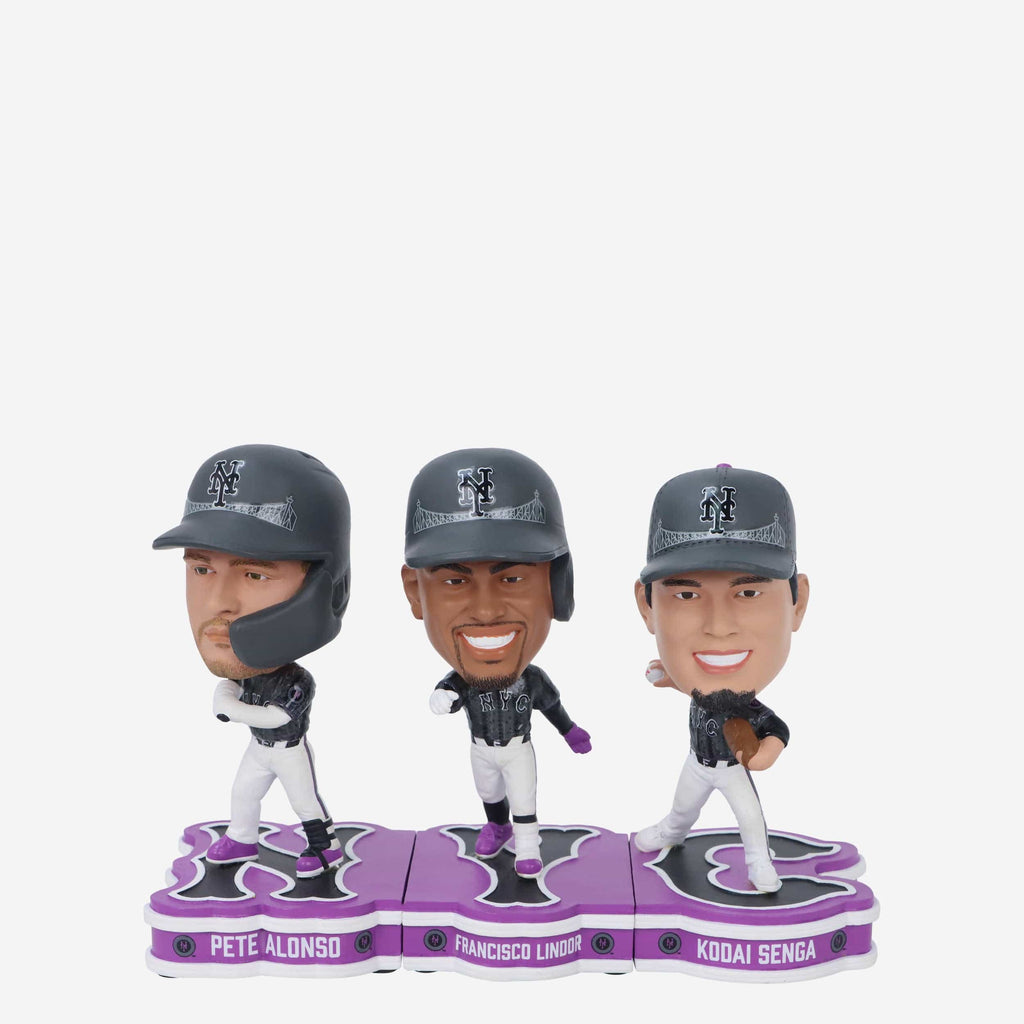 New York Mets 2024 City Connect Connecting Base 3 Pack Mini Bighead Bobblehead Set FOCO - FOCO.com