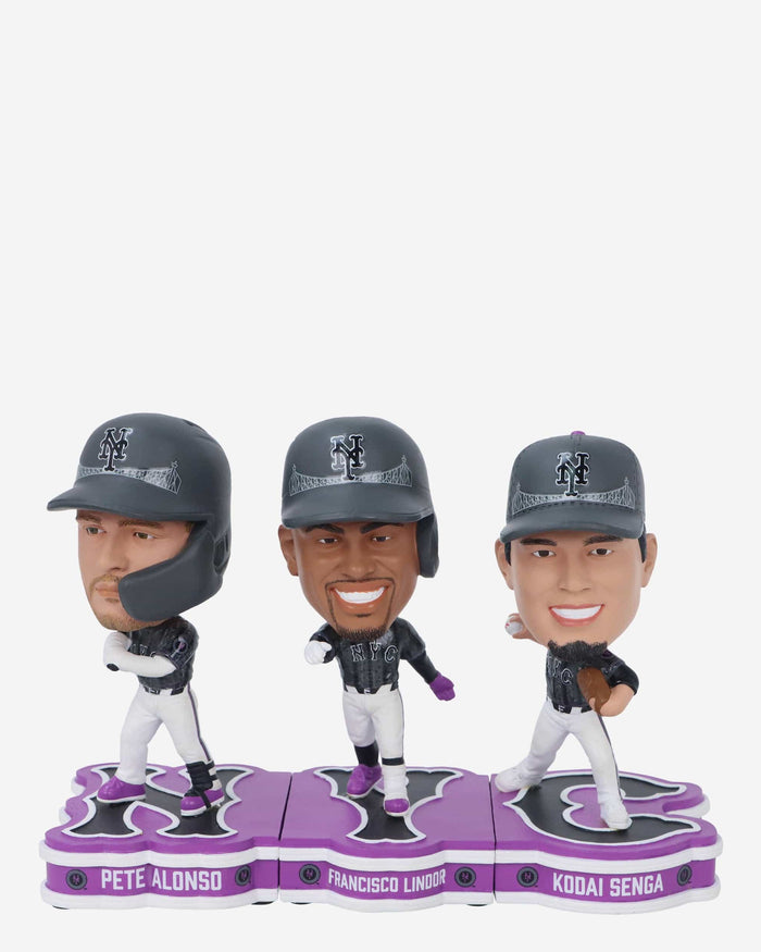 New York Mets 2024 City Connect Connecting Base 3 Pack Mini Bighead Bobblehead Set FOCO - FOCO.com