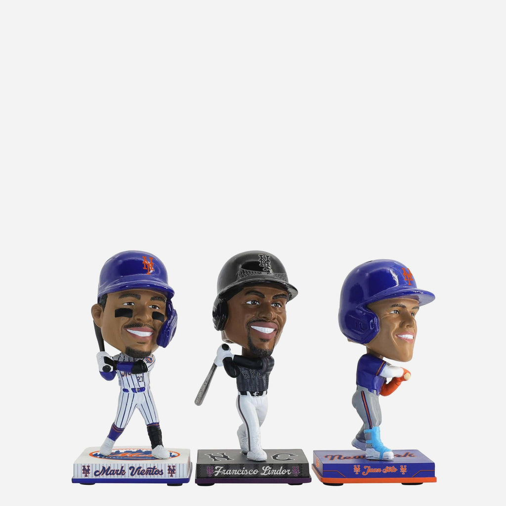 Francisco Lindor & Juan Soto & Mark Vientos New York Mets 3 Pack Mini Bighead Bobblehead Set FOCO - FOCO.com