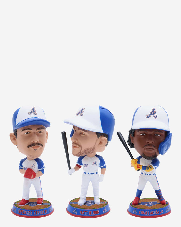 Matt Olson & Ronald Acuna Jr & Spencer Strider Atlanta Braves 3 Pack Field Stripe Mini Bighead Bobblehead Set FOCO - FOCO.com