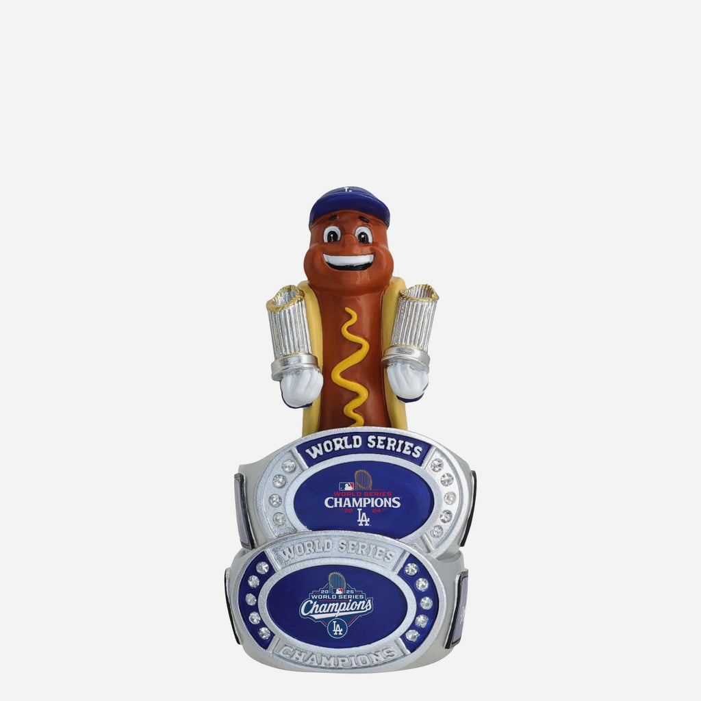 Dodger Dog Los Angeles Dodgers 2025 Back To Back World Series Champions Mini Ring Base Mascot Bighead Bobblehead FOCO - FOCO.com