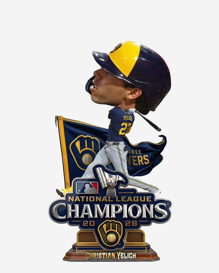 Christian Yelich Milwaukee Brewers 2026 National League Champions Pennant Base Medium Bighead Bobblehead FOCO - FOCO.com