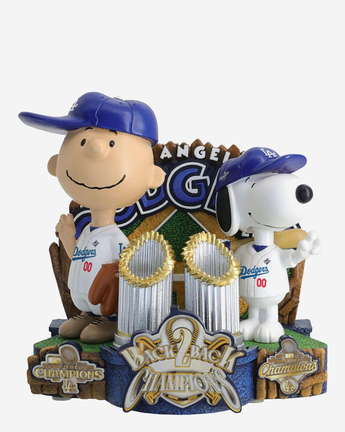 Charlie Brown & Snoopy Los Angeles Dodgers 2025 Back To Back World Series Champions Peanuts Trophy Dual Bobblehead FOCO - FOCO.com