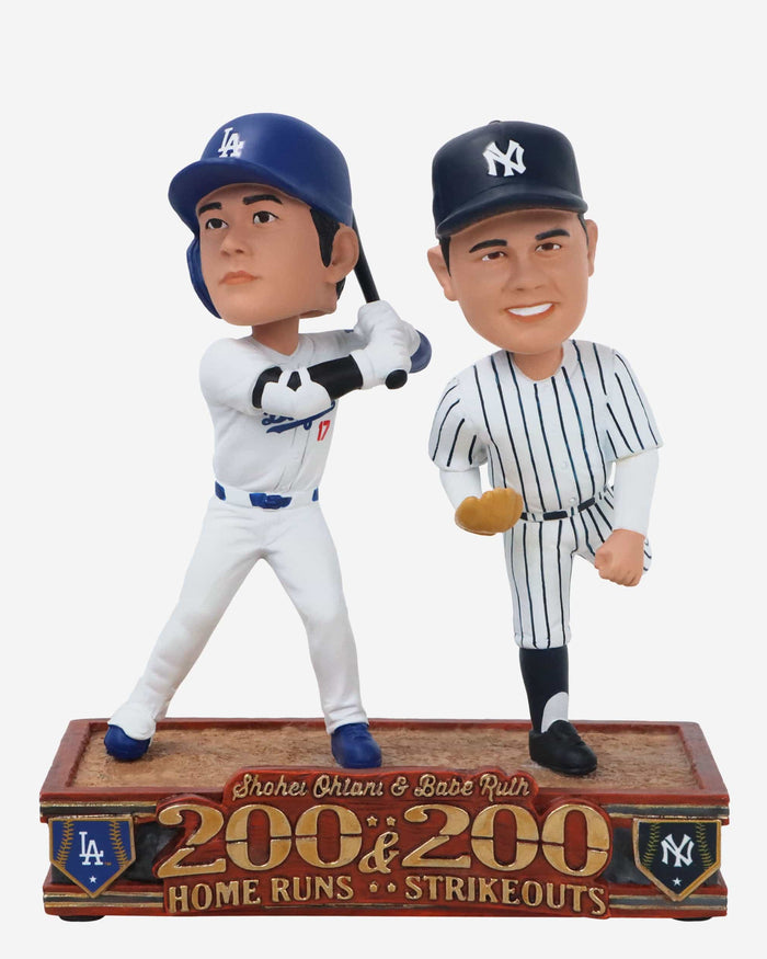 Shohei Ohtani & Babe Ruth Los Angeles Dodgers & New York Yankees 200 Home Runs and 200 Strikeouts Dual Bobblehead FOCO - FOCO.com