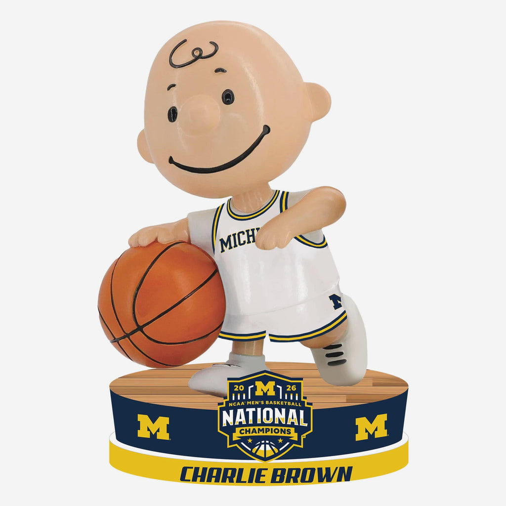 Michigan Wolverines Charlie Brown Peanuts 2026 Men's College Basketball National Champions Mini Bobblehead FOCO - FOCO.com