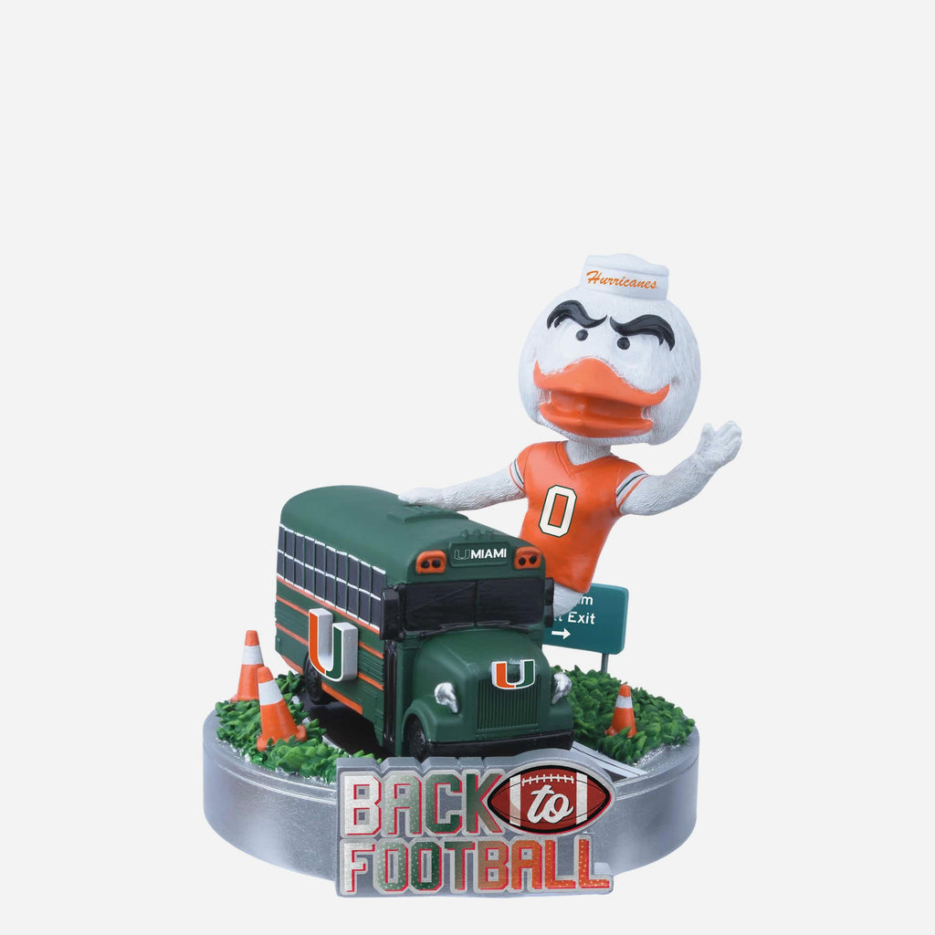 Sebastian the Ibis Miami Hurricanes Back to Football Bus Mascot Mini Bobblehead FOCO - FOCO.com