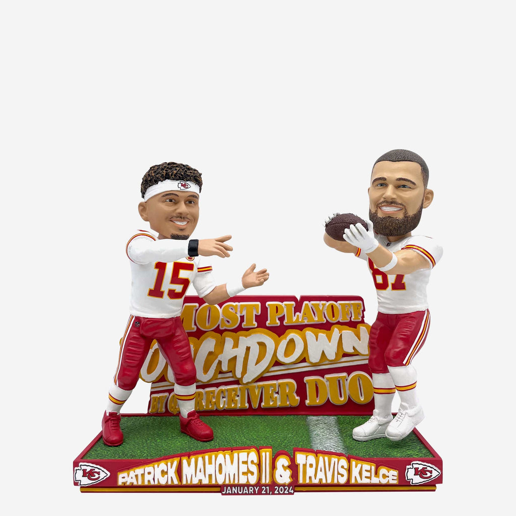 Patrick Mahomes & Travis Kelce Kansas City Chiefs Postseason Duo Touchdown Record Bobblehead FOCO - FOCO.com