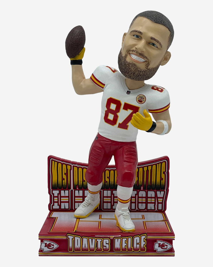 Travis Kelce Kansas City Chiefs Career Postseason Reception Record Bobblehead FOCO - FOCO.com