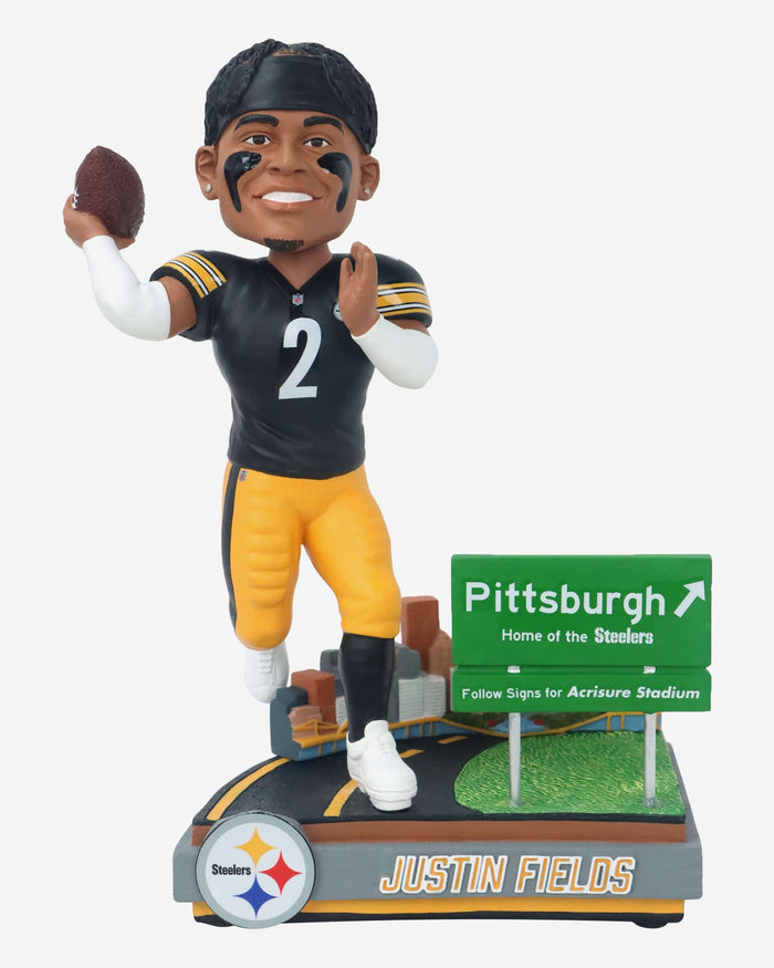 Justin Fields Pittsburgh Steelers Next Stop Bobblehead FOCO - FOCO.com