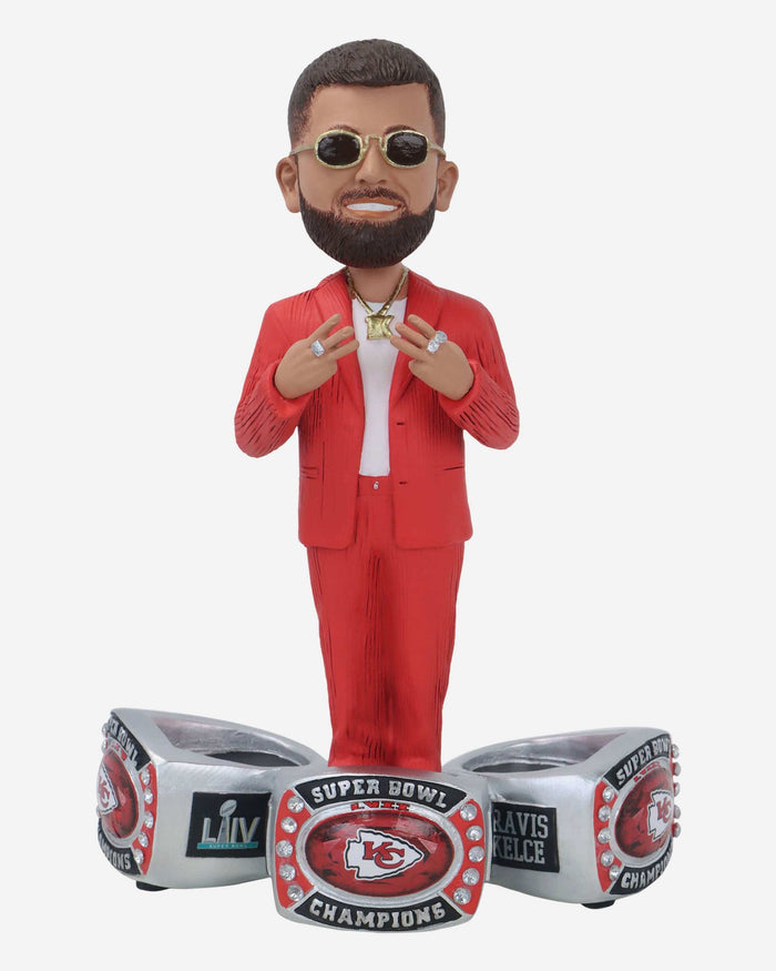Travis Kelce Kansas City Chiefs Ring Ceremony Triple Ring Base Bobblehead FOCO - FOCO.com