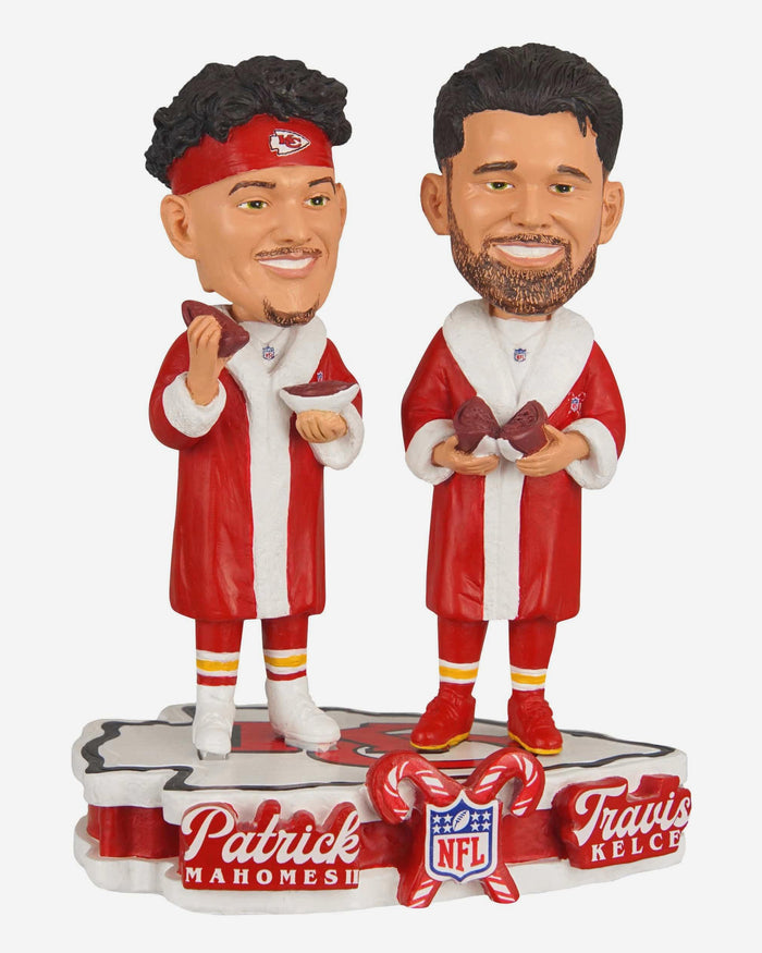 Patrick Mahomes & Travis Kelce Kansas City Chiefs Holiday Robes Dual Bobblehead FOCO - FOCO.com