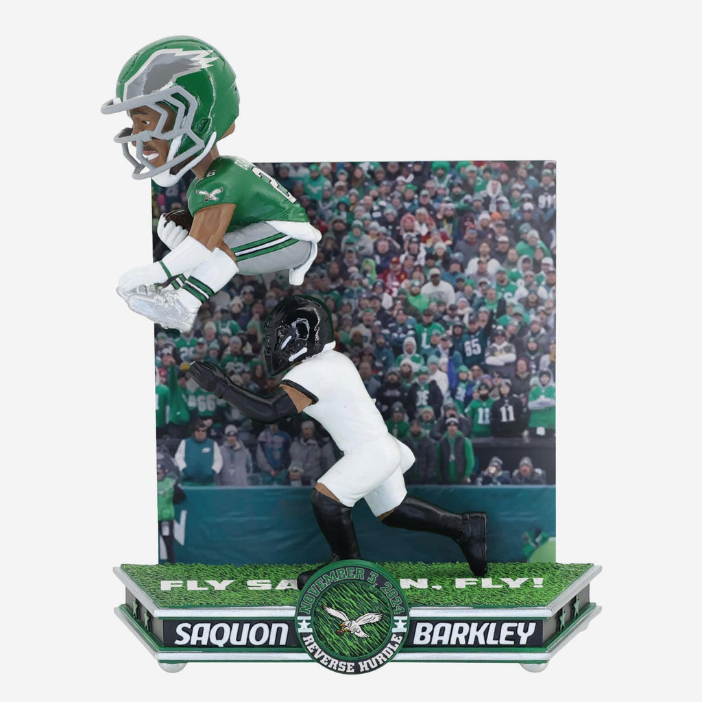 Saquon Barkley Philadelphia Eagles Reverse Hurdle Mini Bobblehead Scene FOCO - FOCO.com