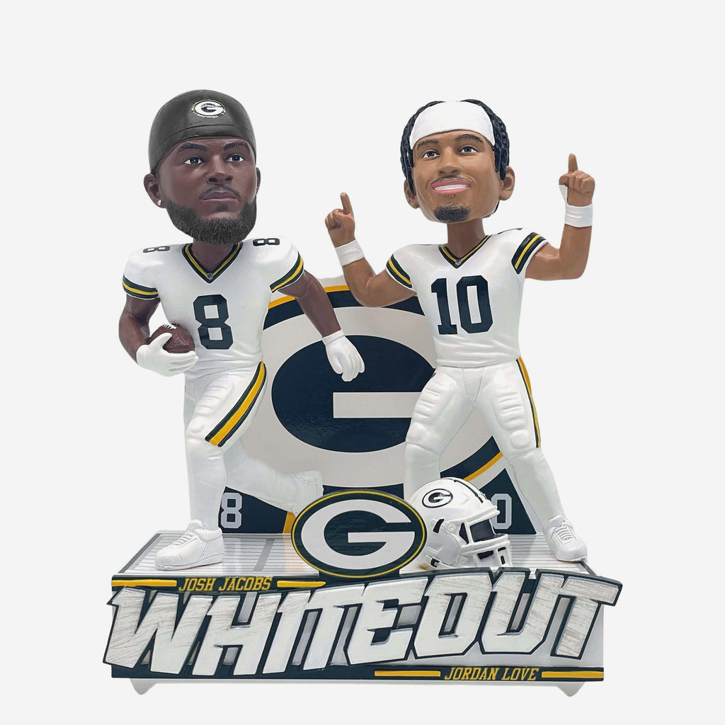 Jordan Love & Josh Jacobs Green Bay Packers White Out Dual Bobblehead FOCO - FOCO.com