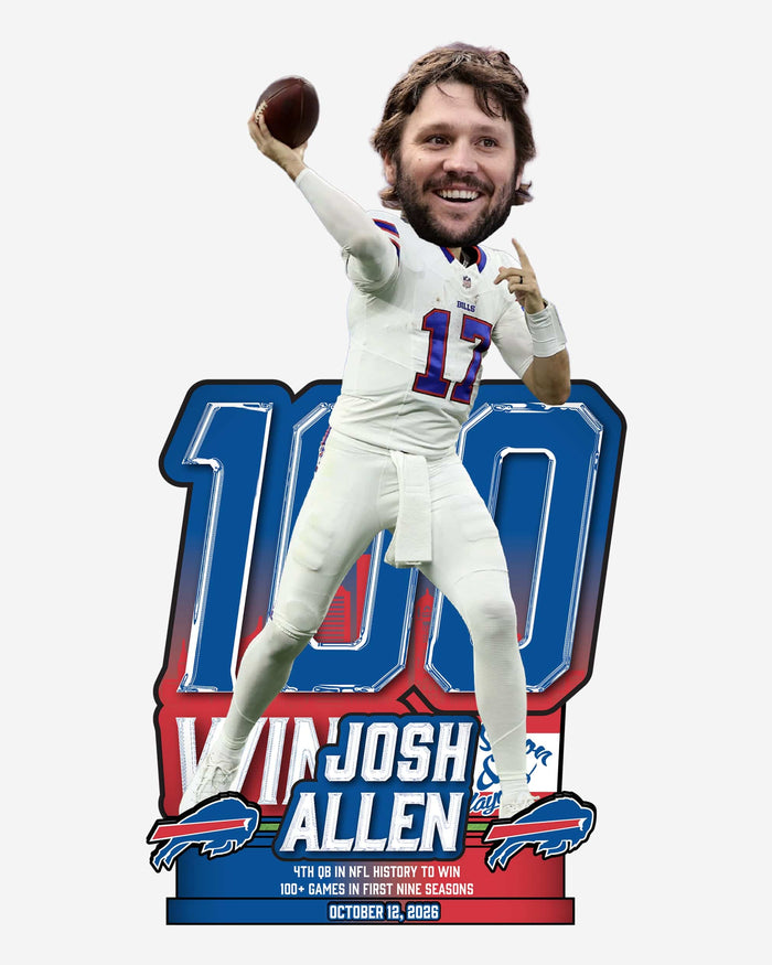 Josh Allen Buffalo Bills 100 Career Wins in First 9 Seasons Bobblehead FOCO - FOCO.com
