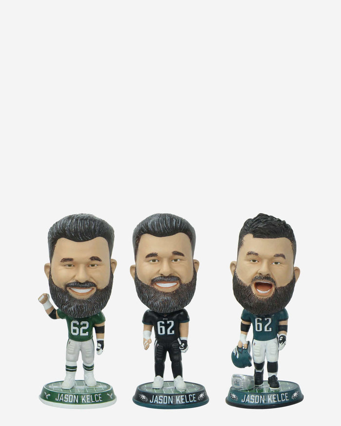 Jason Kelce Philadelphia Eagles 3 Pack Mini Bighead Bobblehead Set FOCO - FOCO.com