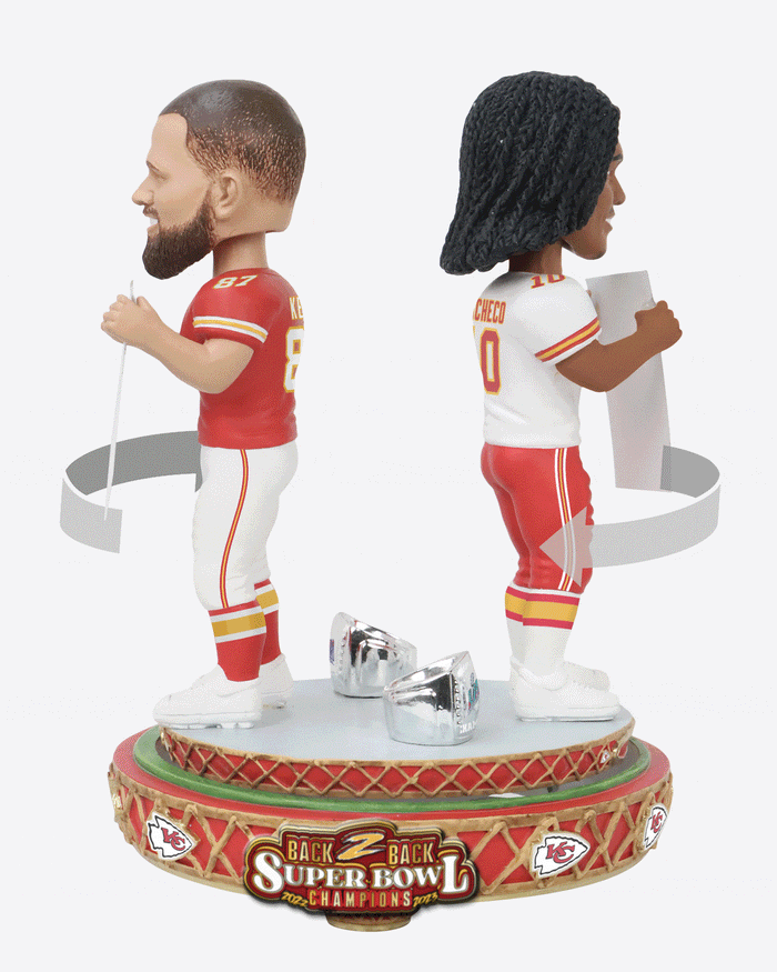 Travis Kelce & Isiah Pacheco Kansas City Chiefs Super Bowl LVIII Champions Dual Spinner Bobblehead FOCO - FOCO.com