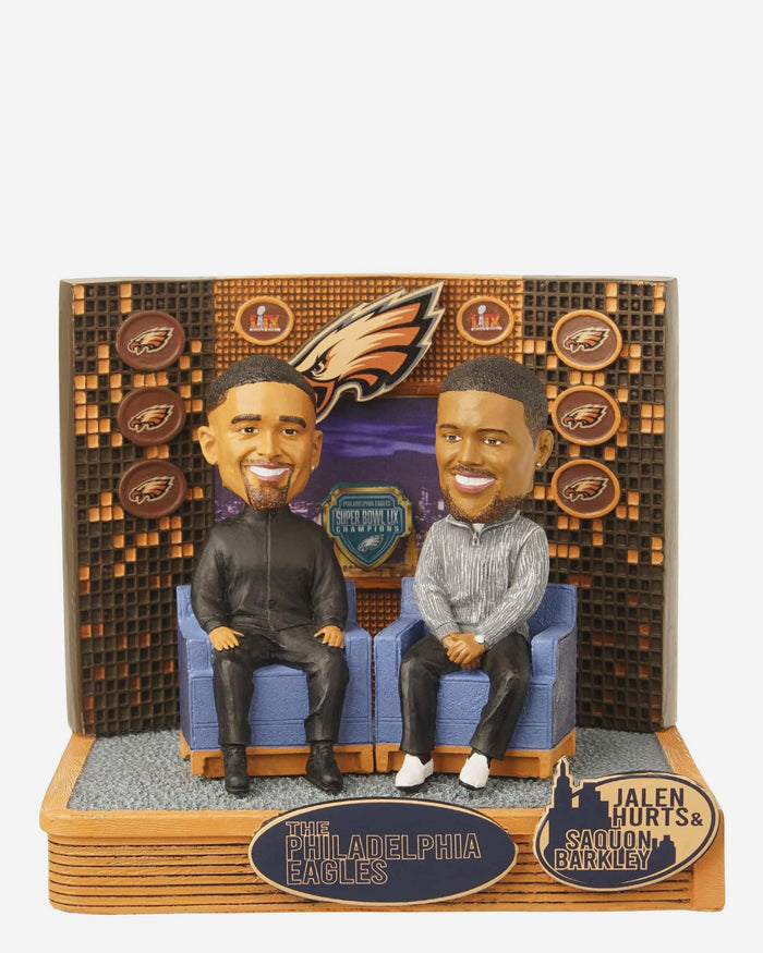Saquon Barkley & Jalen Hurts Philadelphia Eagles Super Bowl LIX Champions Couch Dual Bobblehead FOCO - FOCO.com