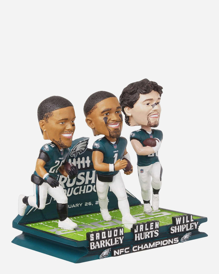 Saquon Barkley & Will Shipley & Jalen Hurts Philadelphia Eagles NFC Championship 7 Rushing Touchdowns Mini Bobblehead Scene FOCO - FOCO.com